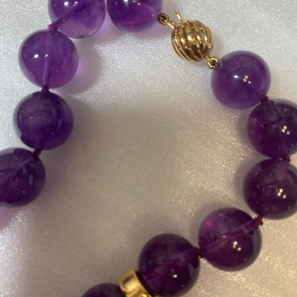 Amethyst Bead Necklace with 14K Yellow Gold Accents, 24 inches